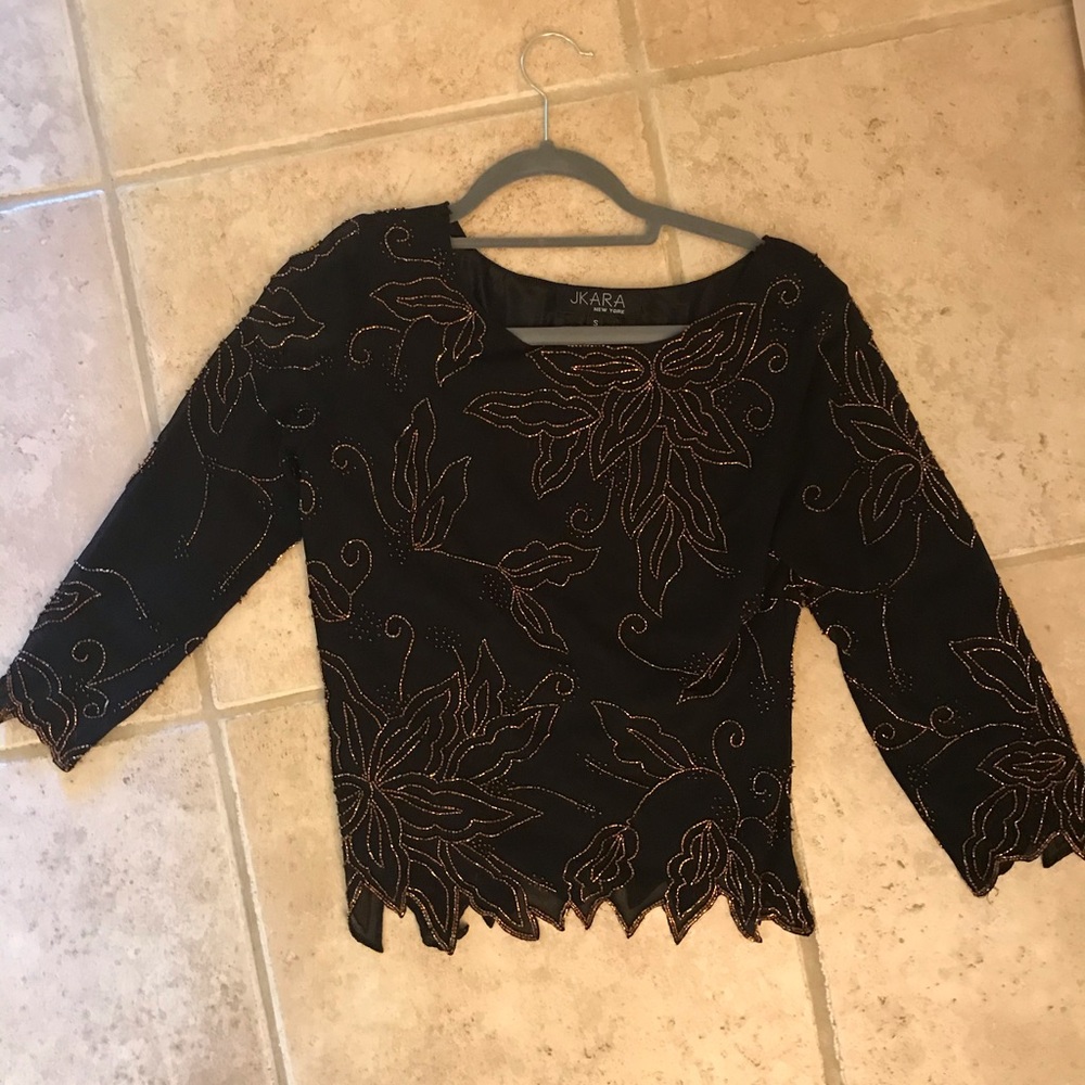 JKARA Small Black Beaded Top